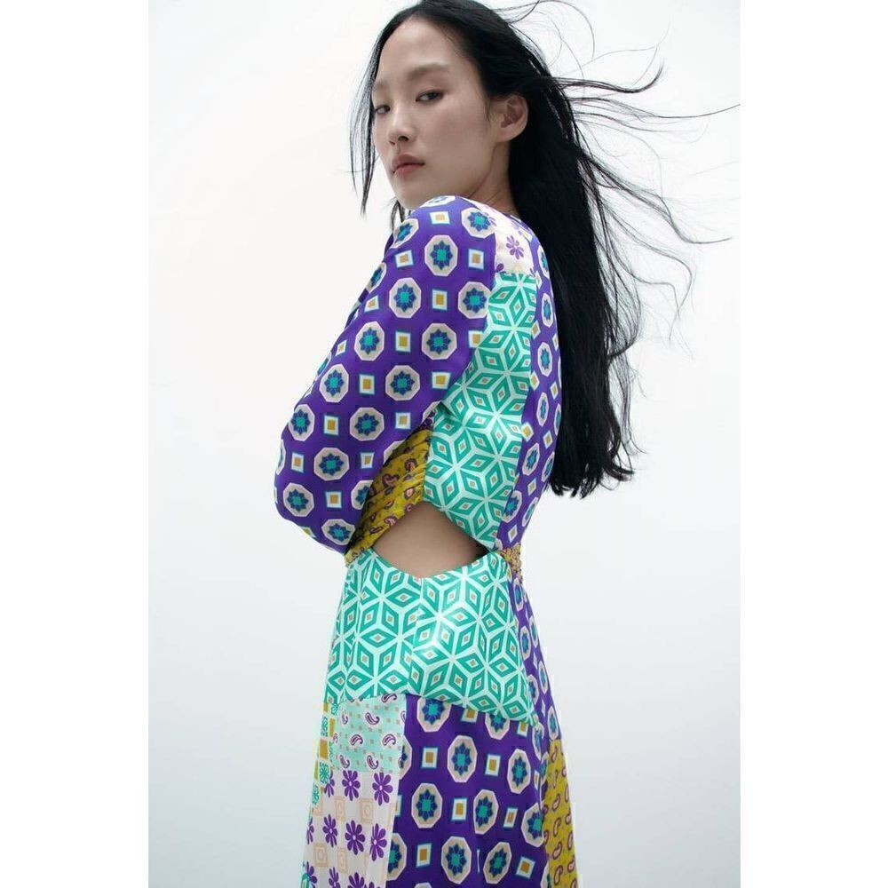 NWT ZARA PATCHWORK PRINT MIDI DRESS - Picture 9 of 14
